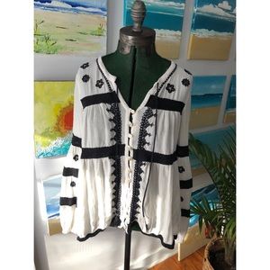 Free people embroidered peasant long sleeve blouse